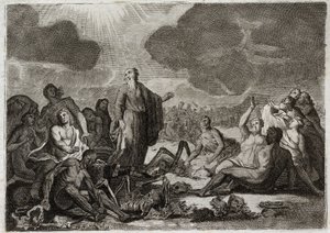 Bible of Royaumont, Starý zákon: Druhé vidění Ezechiela. Vize, kterou měl prorok Ezechiel z několika kostí, všechny desseches, které na sebe vzaly lidskou podobu. Ilustrace z roku 1811. od Unknown artist