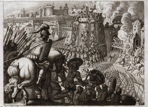 Bible of Royaumont, Starý zákon: Obležení Jeruzaléma. Nabuchodonozor II oblehl Jeruzalém, dobyl ho a přivedl všechno bohatství a všechny obyvatele toho města do Babylóna. Ilustrace z roku 1811. od Unknown artist