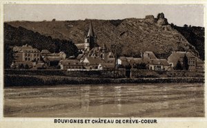 Bouvignes sur Meuse a Chateau de Creve Coeur (Creve-Coeur nebo Crevecoeur), Valonsko, Belgie od Unknown artist