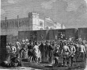 Breslau (nebo Wroclaw), kyrysníci Pruské gardy v tažení proti Rakousku v roce 1866. Rytina od Unknown artist