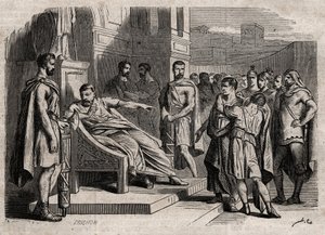 Brutus odsuzující svého syna k smrti - Brutus (Marcus Junius Brutus, 85-42 př. n. l.) odsuzující své syny k smrti - rytina v „“ Dictionnaire populaire llustrious“ - 1864 - od Josepha Decembra a Edmonda Alloniera - od Unknown artist