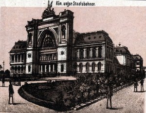 Budapešť, Maďarsko: pohled na magyar kiralyi allavasutsk (železniční nádraží). v „“ Svět ilustruje 168 pohledů““ Nedatováno (konec 19. století) od Unknown artist