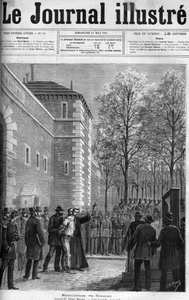 CAMPI, VRAŽENEC Z RUE DU REGARD – „“ Poprava atentátníka Michela Campiho na Place de la Roquette, 30. dubna 1884 – GILOTINA – rytina v „“Le journal illustrious“ z roku 1884 od Unknown artist