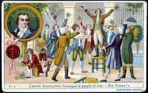 Camille Desmoulinsová zastrašovala lidi a křičela „“ Se zbraněmi! "" - chromo., konec 19. století od Unknown artist