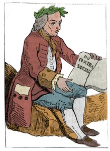 Karta do hry Francouzské republiky (1793) zveřejněná v Národním shromáždění dne 21. 9. 1792, po pádu království: postava filozofa v rysech Jean-Jacquese (Jean Jacques) Rousseaua „“ do společenská smlouva“ (1712-1778) od Unknown artist