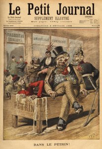 Cartoon on England: French and Russian, má vchod do anglické cukrárny, smějící se angličtině, na Petříně se svým německým spojencem, protože angličtina hromadí diplomatické problémy, od venezuelské aféry, která znamená diplomatickou sázku od Unknown artist