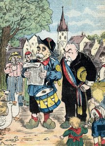 Karikatura představující Georgese Clemenceaua a Emila Combese při společné kampani ve francouzských volbách v roce 1913 (Caricature showing French statesmen Emile Combes and Georges Clemenceau running together for presidential elections of 1913) Il. od Unknown Artist