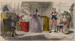 Případ obojku, soudní proces (1785-1786): Jeanne de Valois-Saint-Remy (Valois Saint Remy), hraběnka de La Motte (Lamotte) nebo hraběnka de La Motte Valois (Lamotte-Valois, La Motte-Valois) ( 1756-1791) před parlamentem v Paříži. Rytina 19. ce od Unknown artist