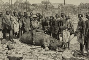 Odchyt hrocha z řeky Jubba, Afrika, rytina z L