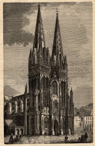 Katedrála Saint Corentin z Quimper - Cathedrale Saint-Corentin de Quimper - rytina v „“ PATRIE“ - PECTUREQUIREQUE POPIS FRANCIE V 6 SVAZTECH LUCIEN HUARD - konec 19. stol. od Unknown artist