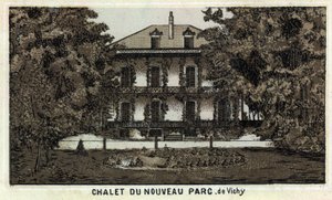 Chata v novém parku Vichy (Allier a region Auvergne). Chromolitografie konce 19. století. od Unknown artist