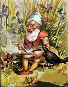 Postava trpaslíka nebo farfadeta jí polévku. od Unknown artist