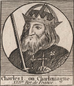 Karel Veliký (Carolus Magnus, Karel Veliký) (747-814) král Franků a křesťanský císař Západu - rytina z „Instruction sur l