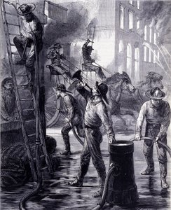 Chicago Fire Brigade Breaking a Fire, Spojené státy americké. 19. století od Unknown artist