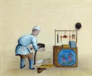 Čínský obchodník brousící nůžky na řezání stříbrných ingotů. Kresba 17. století. Paříž. B N od Unknown artist