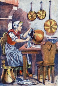 Popelka v kuchyni, „“, Ilustrace k „“ Popelce“, příběh Charlese Perraulta (1628-1703), francouzského spisovatele. Anonymní ilustrace. od Unknown artist