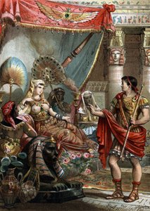 Kleopatra (69-30 př. n. l.) egyptská královna. s Markem Antoinem (83-30 př.nl,) Rytina z roku 1881 od Unknown artist