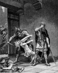 Clotaire (Clothaire) I (v.497-561) a Childebert I., franští králové, zavraždili dva syny svého bratra Clodomira (495-524). od Unknown artist