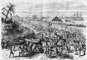 Cochinchine: každoroční dračí procesí organizované kongregací v Saigonu v roce 1865. od Unknown artist