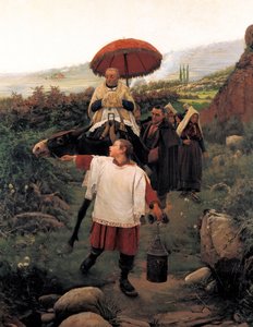 "" Spojte horu "" Náboženský průvod v hoře. Obraz Mariano VAYREDA VILA (1853-1903). Španělsko, Olot. Regionální muzeum Garrotxa. od Unknown artist