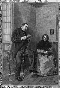 Komik Moessard čte svou ženu. Rytina ve slavném časopise "" La jeunesse "" od Unknown artist