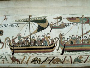 Dobytí Anglie od Williama Dobyvatele (1027-1087) v roce 1066: Normanské flotily míří do Anglie Detail Bayeux Tapestry aneb výšivka královny Mathildy od Unknown artist