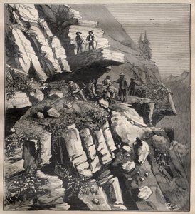 Stavba horské silnice v Alpách – rytina „La Science francaise““ od Unknown artist