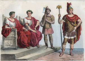 Konzul a liktoři ve starověkém Římě - rytina z „“ Zvyků a tradic všech národů vesmíru. Tedy Dějiny vlády, zákonů, milicí, náboženství všech národů od nejvzdálenějších dob až po současnost „1856 od Unknown artist