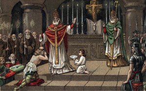 Konverze Widukind nebo Witikind před Karlem Velikým v roce 785. Chromolitografie konce 19. století. od Unknown artist