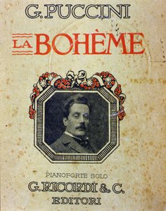 Obálka partitury „“La Bohème”” od Pucciniho (1858-1924) s jeho portrétem. od Unknown artist