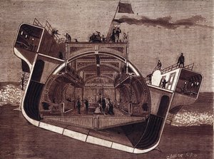 Příčný řez lodí navrženou proti mořské nemoci Henrym Bessemerem (1813-1898). Rytina 19. století. od Unknown artist