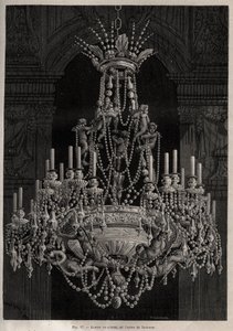 Křišťálový lustr z továrny Baccarat - - rytina 