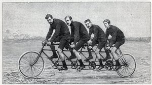Cyklista na kole s názvem „čtyřnásobný gladiátor“. Gravírování do ""La Nature"" od Unknown artist