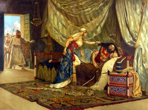 Dalila se chystá ostříhat Samsonovi vlasy, aby obnovila její sílu. 19. století. od Unknown artist