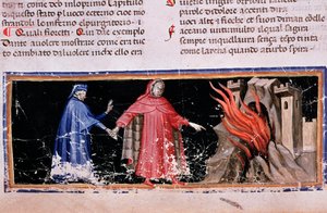 Dante a Virgil dostanou brány pekla (píseň 3 of Hell, v Božské komedii) - miniatura od Unknown artist