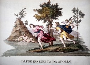 Daphne pronásledovaná Apollonem - v Mytologickém slovníku od Unknown artist