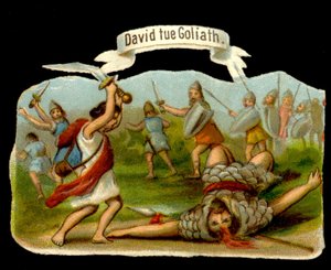 David a Goliáš: David zabíjí Goliáše svým kordem. Chromolitografie 19. století. od Unknown artist