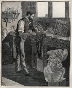 Dekorace stříbra: bronzový sekáč. Rytina z roku 1885 v „“Les arts et metiers illustres““ od Adolphe BITARDA. od Unknown artist
