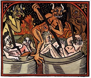Ďáblové vařící muže v kotlích v pekle od Unknown artist