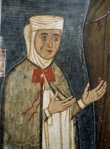 Zbožná Saramalyna Anastasia v šatech ze 14. století, freska v byzantském kostele Panny Marie z Asinou (12. století) (Seznam světového dědictví UNESCO, 2001), pohoří Troodos, Kypr od Unknown artist