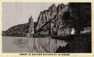 Dinant, le Rocher Bayard et la Meuse, Valonsko, Belgie. Chromolitografie konce 19. století. od Unknown artist