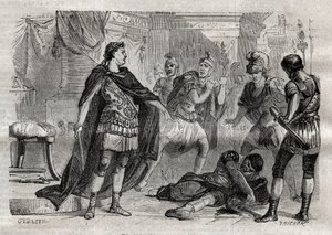 Diocletianus (Caius Aurelius Valerius Diocletianus Augustus) (244-311) umírající Lucius Flavius Aer - rytina v „“ Dictionnaire populaire llustrious“ - 1864 - Joseph December a Edmond Allonier - od Unknown artist