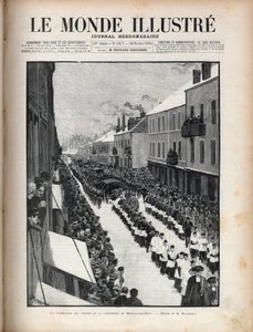 Katastrofa studny Sainte Eugenie – Pohřeb obětí katastrofy v Montceau les Mines (Montceau-les-Mines) v Burgundsku – rytina v „Le monde illustrious““ z roku 1895 od Unknown artist