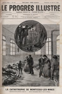 Katastrofa studny Sainte Eugenie nebo katastrofa Montceau les Mines (Montceau-les-Mines) v Burgundsku v roce 1895 - rytina v „Le Progres illustrious““ z roku 1895 od Unknown artist