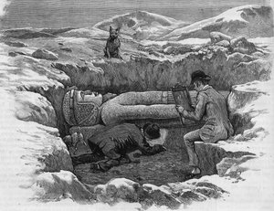 Objevil kolosální sochu Rhamses II. Hieroglyfy se počítají pomocí zrcadlového odrazu. Rytina z roku 1886. od Unknown artist
