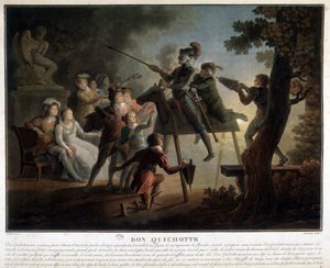 Don Quijote a Sancho na dřevěném koni. od Unknown artist