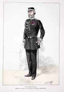 Dr. Roudil, vrchní lékař městské policie (1867-1877). Lept v barvách, pro ilustraci Kniha „Historie sboru mírotvorců“““ vydaná pod záštitou Louise Lepinea (1846-1933), prefekta policie na Seině, od A. od Unknown artist