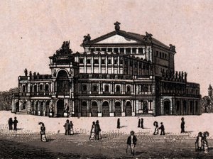 Drážďany, Německo: pohled na Královské divadlo v Drážďanech. v „“ Svět ilustruje 168 pohledů““ Nedatováno (konec 19. století) od Unknown artist