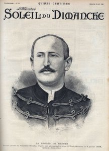 Dreyfusův případ: portrét Alfreda Dreyfuse (1859-1935) po jeho degradaci během procesu v Rennes. Rytina v „“Le sun-du-dimanche“, 13. srpna od Unknown artist