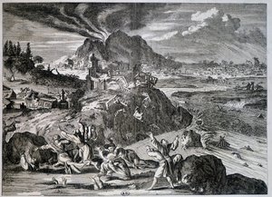 Zemětřesení v Tokiu v roce 1650 - rytina od Unknown artist